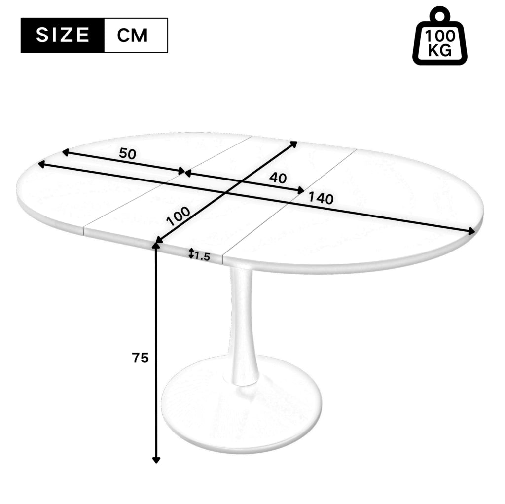 Tavolo da pranzo ovale allungabile 100/140x100x75 cm in MDF colore rovere