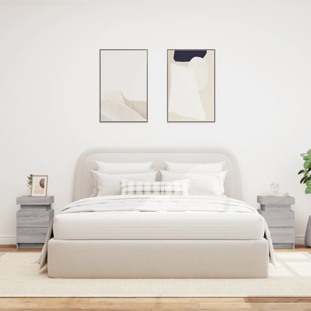vidaXL Comodini con Luci LED 2pz Grigio Sonoma 35x39x55 cm