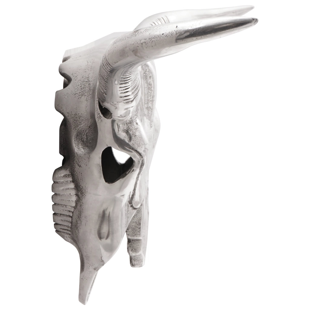 Teschio di Toro da Parete Argento 49x10x36 cm Alluminio