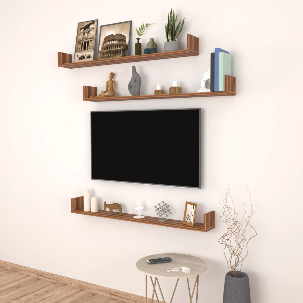 Set 'Höganäs' 3 Mensole da Muro - Consolli Pensili con Piano d'Appoggio a Forma di U - Largo 120 cm - Effetto Noce [en.casa]