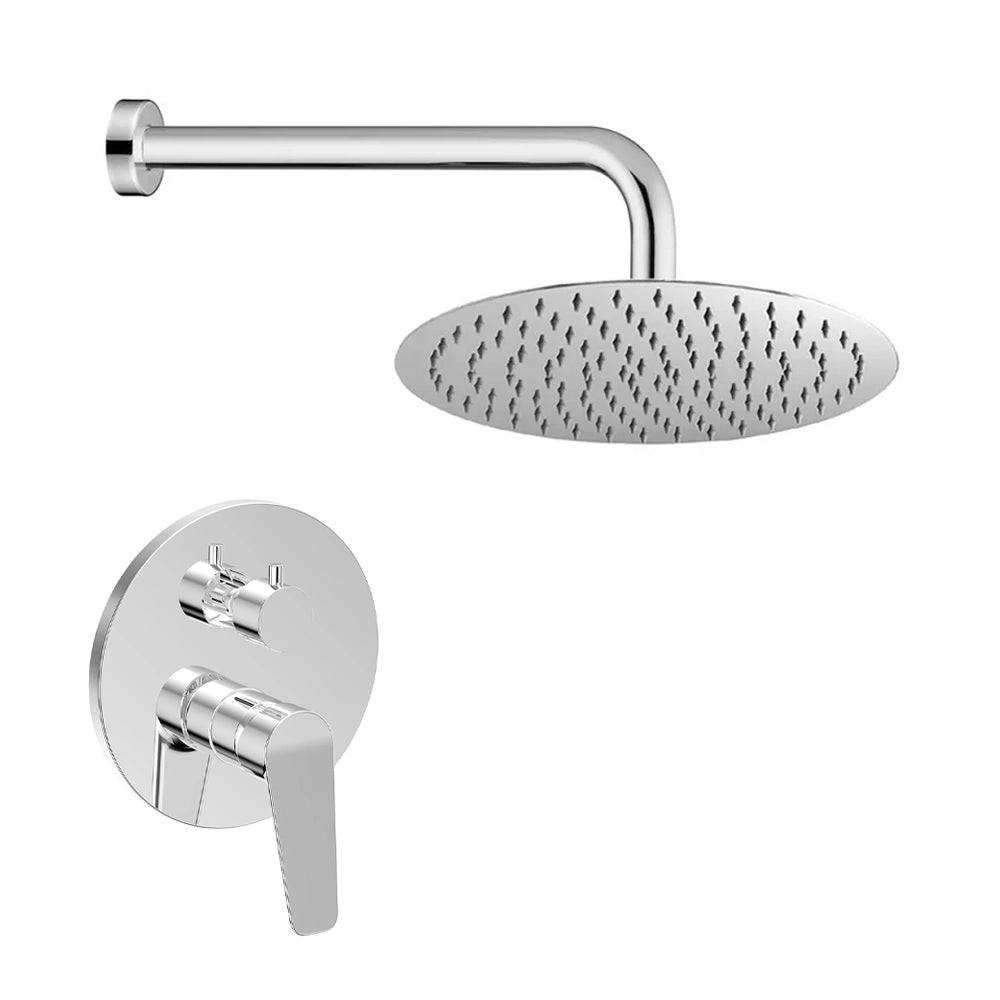 Set doccia miscelatore con deviatore, braccio 40 cm e soffione 25cm finitura cromo lucido Aurora