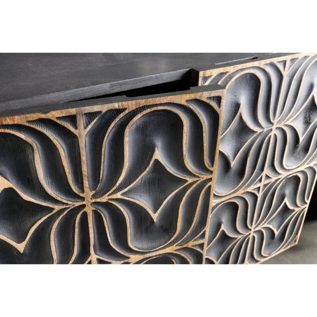 Buffet PALAZZO 180 cm – Legno massiccio grigio e dorato – Scolpito stile retrò-veneziano
