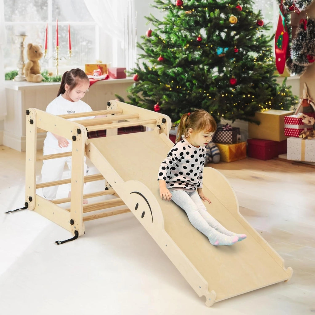 5 in 1 Set da Arrampicata per Bambini, Giochi da Arrampicata Pieghevoli in Legno con Rampe Regolabili e Reversibili, Scala da Arrampicata per Bambini 3+ Anni (Naturale)