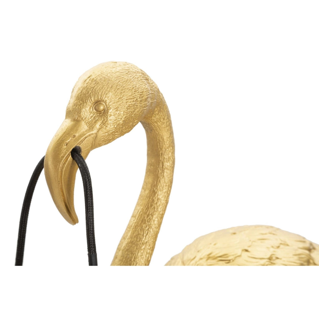Lampada da tavolo Flamingo in resina dorata con lampadina Edison a vista