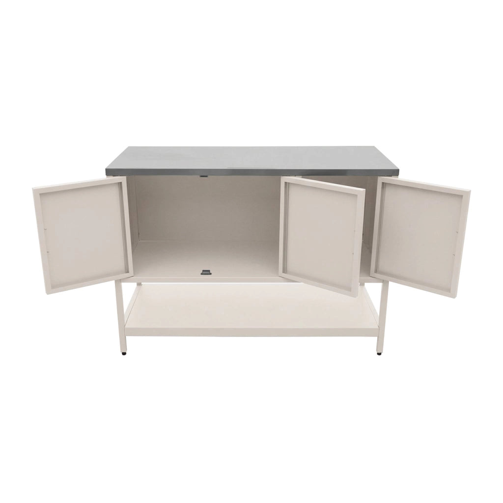 Mobile da esterno in acciaio 3 ante e 1 ripiano, 120cm, beige