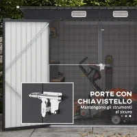Capanno Porta Attrezzi con Chiavistello, in Acciaio Zincato, 249x121x183 cm, Grigio