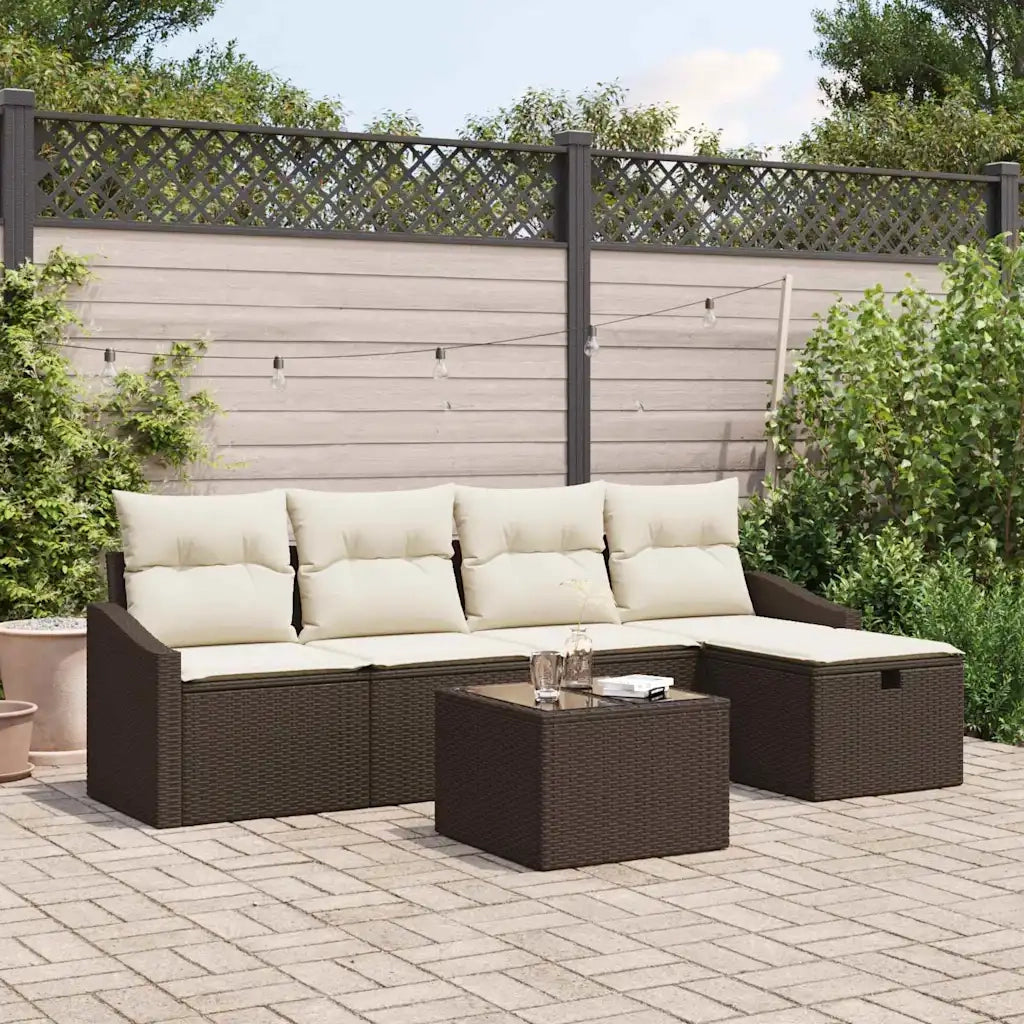 Set di divani con cuscino 6 pcs Marrone polyrattan