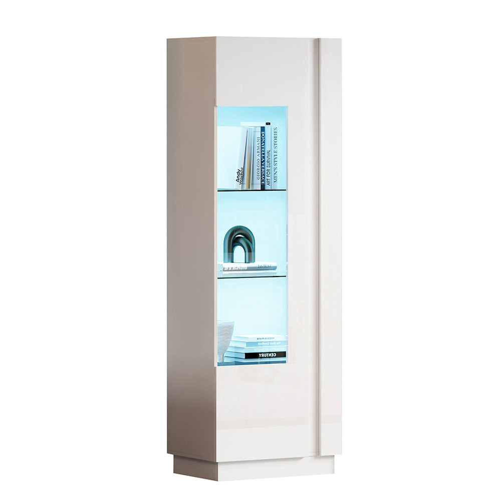 Vetrina 60x40x180 cm con LED - Xylo - 3 ripiani in vetro, ante in acrilico, armadio per soggiorno, bianco