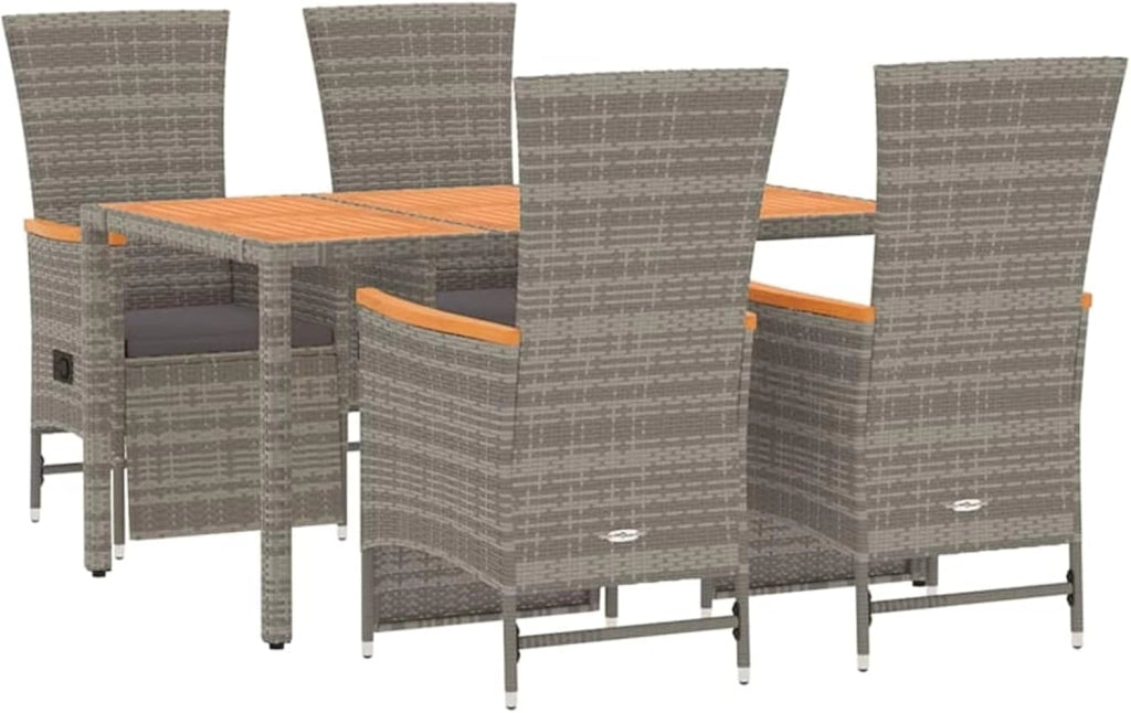 3157557 - Set da pranzo da giardino, 5 pezzi, con cuscini in rattan sintetico, grigio, tavolo da giardino e sedie, set da giardino