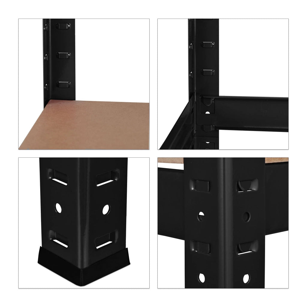 Scaffale per carichi pesanti con mobiletto portaoggetti a clip per cantina o garage 180 cm acciaio nero e MDF 13_0001062