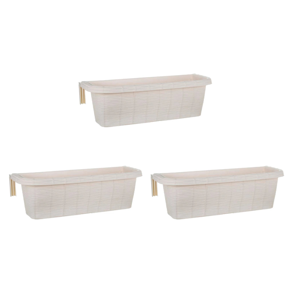 Rondine 60 - set di 3 balconiere intrecciate da 60cm con agganci regolabili e riserva d'acqua Panna