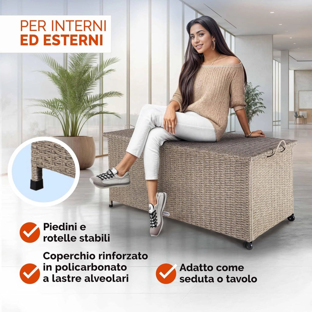 ® Baule Giardino XXL 117x53x60cm Ruote 270L Salvaspazio Impermeabile Resistente Cassettone Contenitore Esterno
