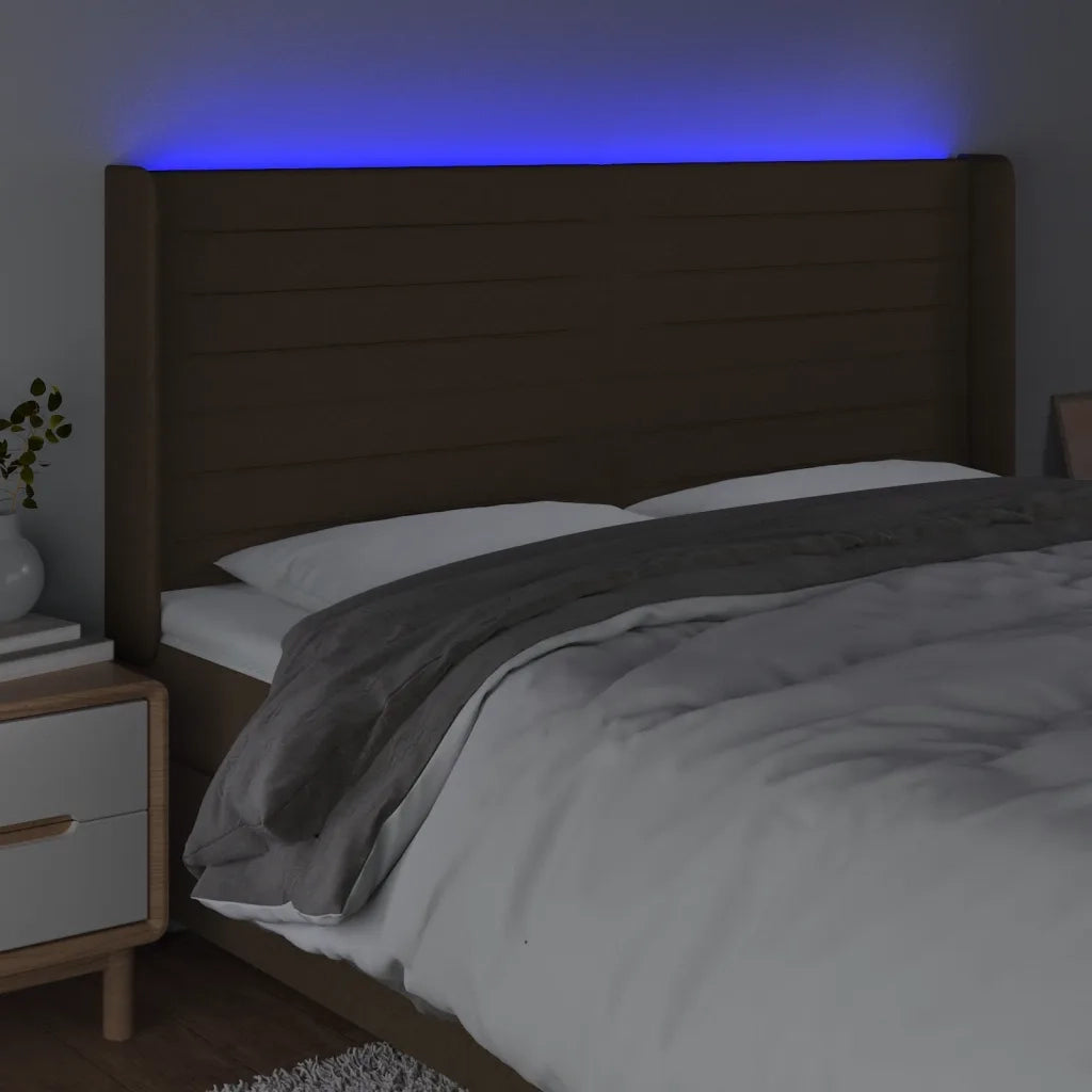 Testiera a LED Marrone Scuro 203x16x118/128 cm in Tessuto 3124213
