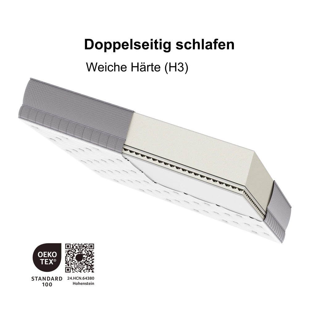 Materasso 120 × 200 cm a 7 zone con bordo rinforzato, materasso incluso, in schiuma e molle, bianco antico