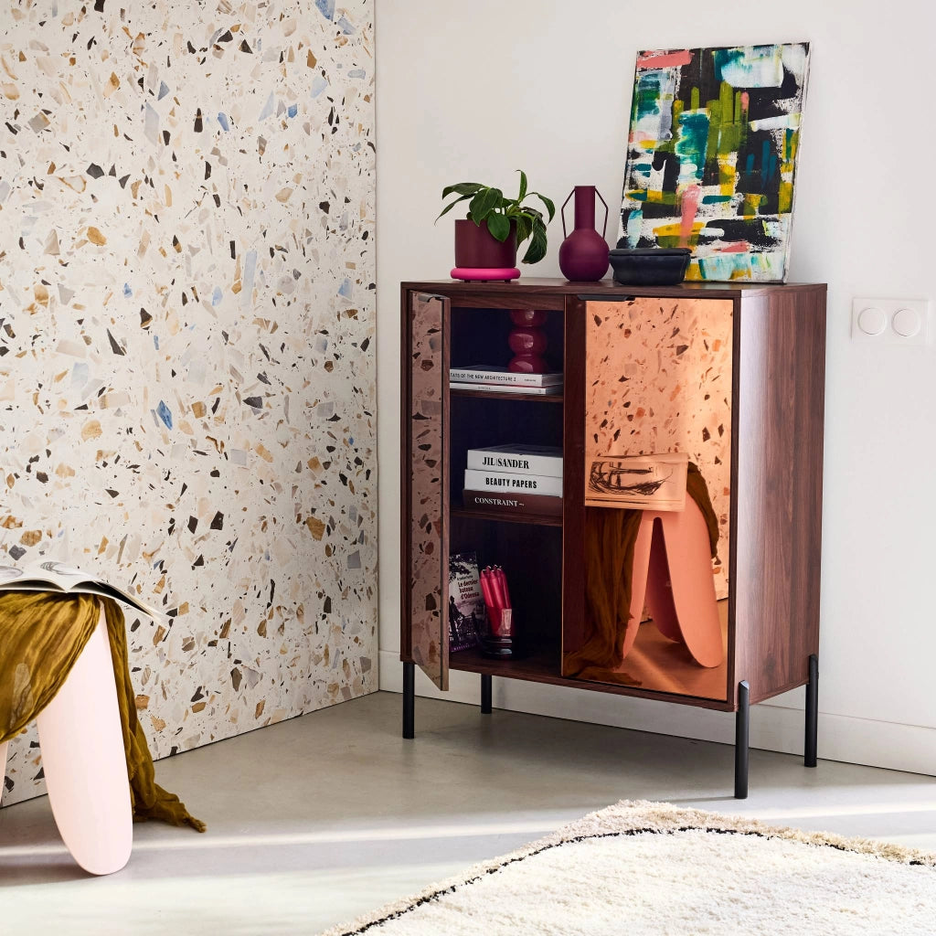 Credenza vintage effetto legno di noce, 83cm, noce