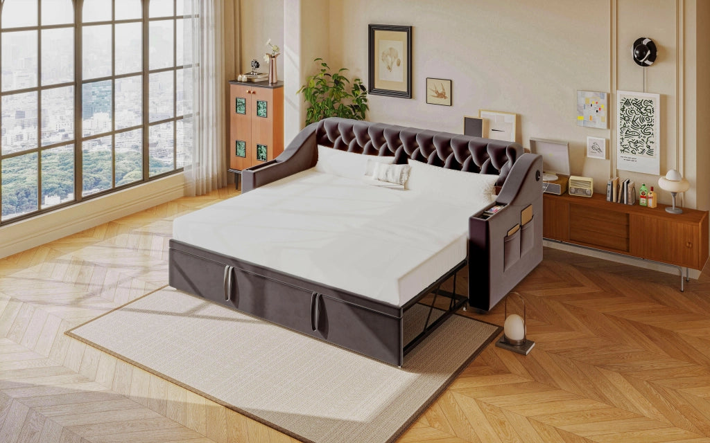 Letto divano poltrona in velluto grigio scuro 90x190 cm