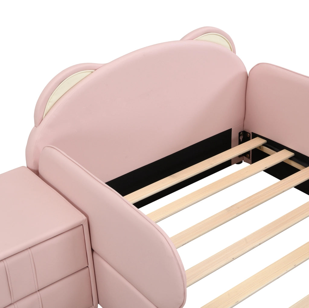 Letto imbottito per bambini con testiera a forma di orso e comodino coordinato