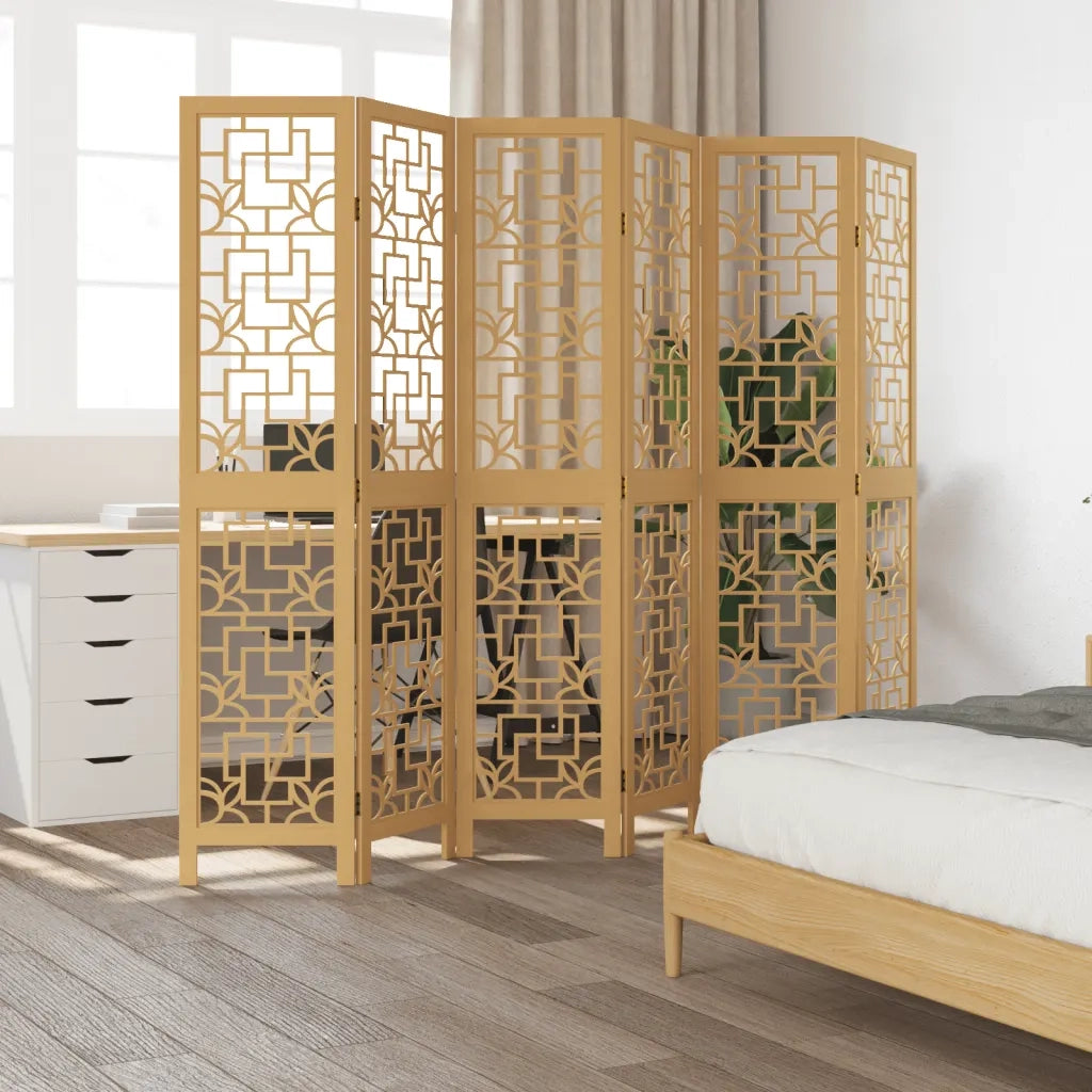Divisorio Ambienti | Divider per stanze | Paravento 6 Pannelli Marrone Legno Massello Paulownia