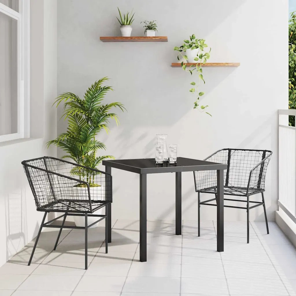 Set da Pranzo per Giardino 3 pcs Nero polyrattan 3380890
