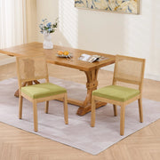 Set di 2 sedie da pranzo, schienale in vimini, stile rustico, struttura in legno, seduta imbottita, colore legno naturale e verde