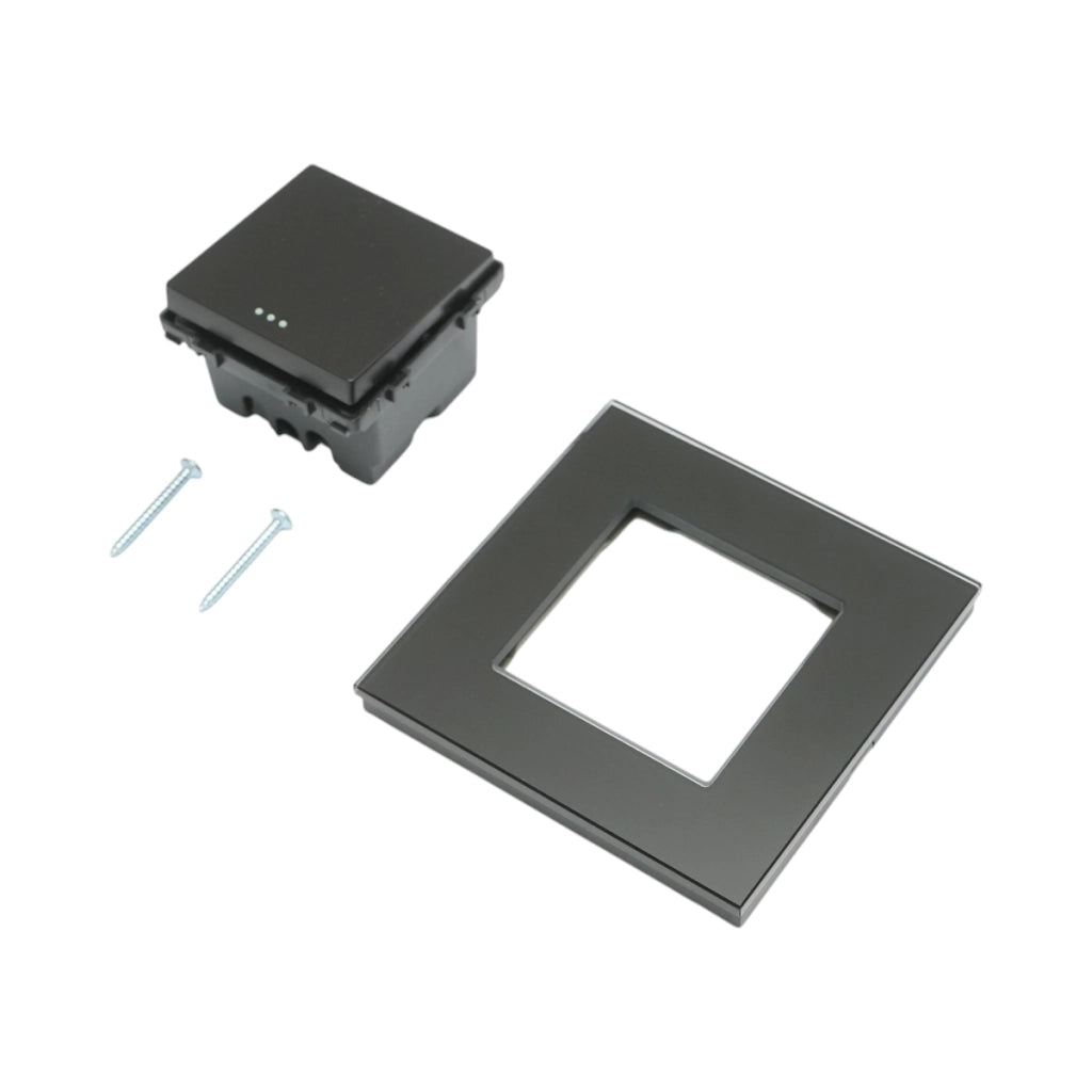 Interruttore da incasso per scale nero 220V, 16AX, spia luminosa, cornice in vetro 86x86x34mm