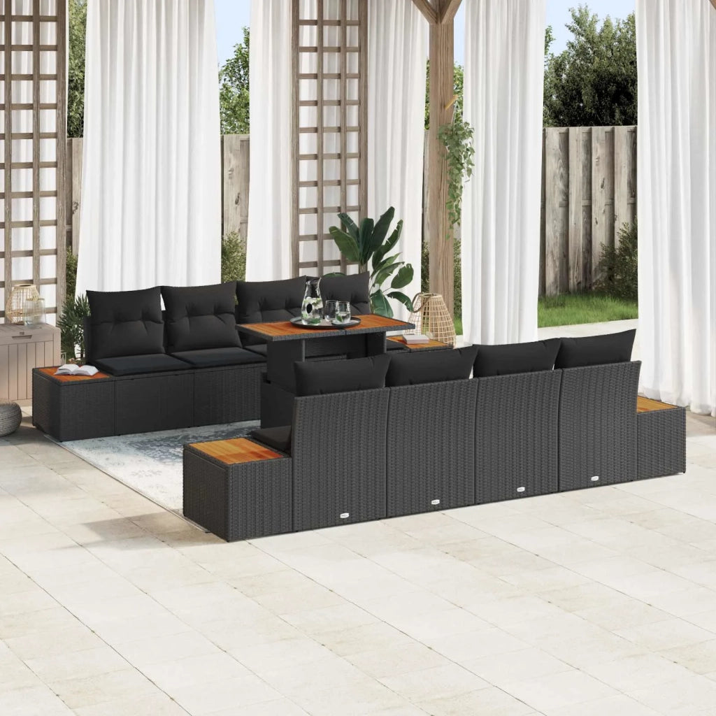 Set Divano da Giardino con archiviazione 9 pcs Nero Poly Rattan 3358787