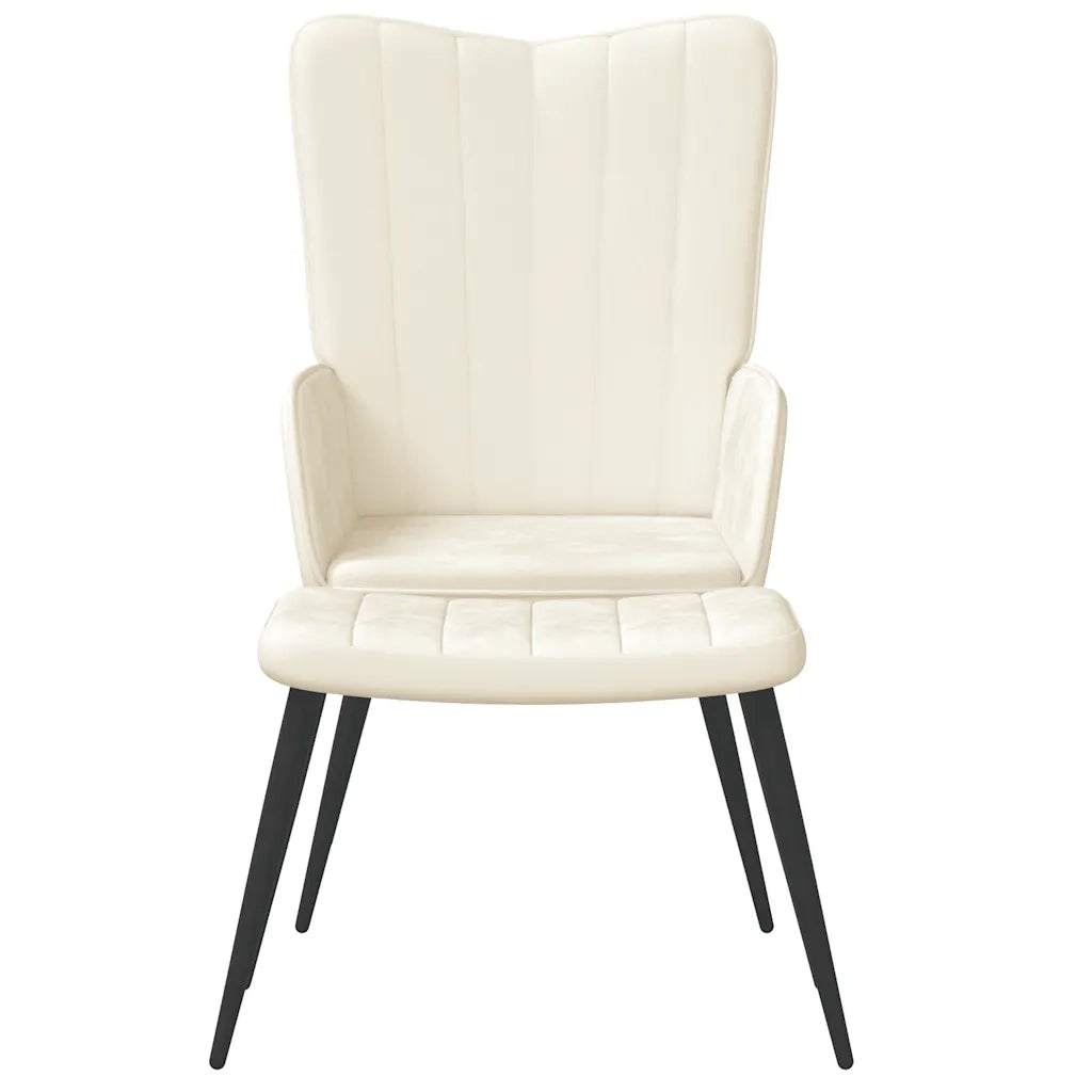 Poltrona Relax | Sedia Relax con Sgabello Bianco Crema in Velluto