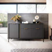 Madia Hametesi, Credenza 2 Cassetti, 153x40x81h cm Nero