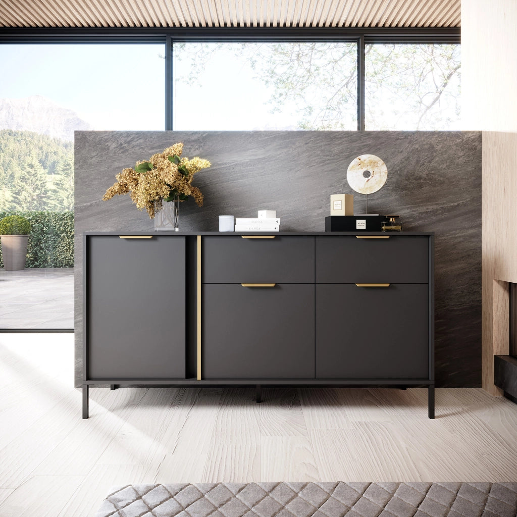 Madia Hametesi, Credenza 2 Cassetti, 153x40x81h cm Nero