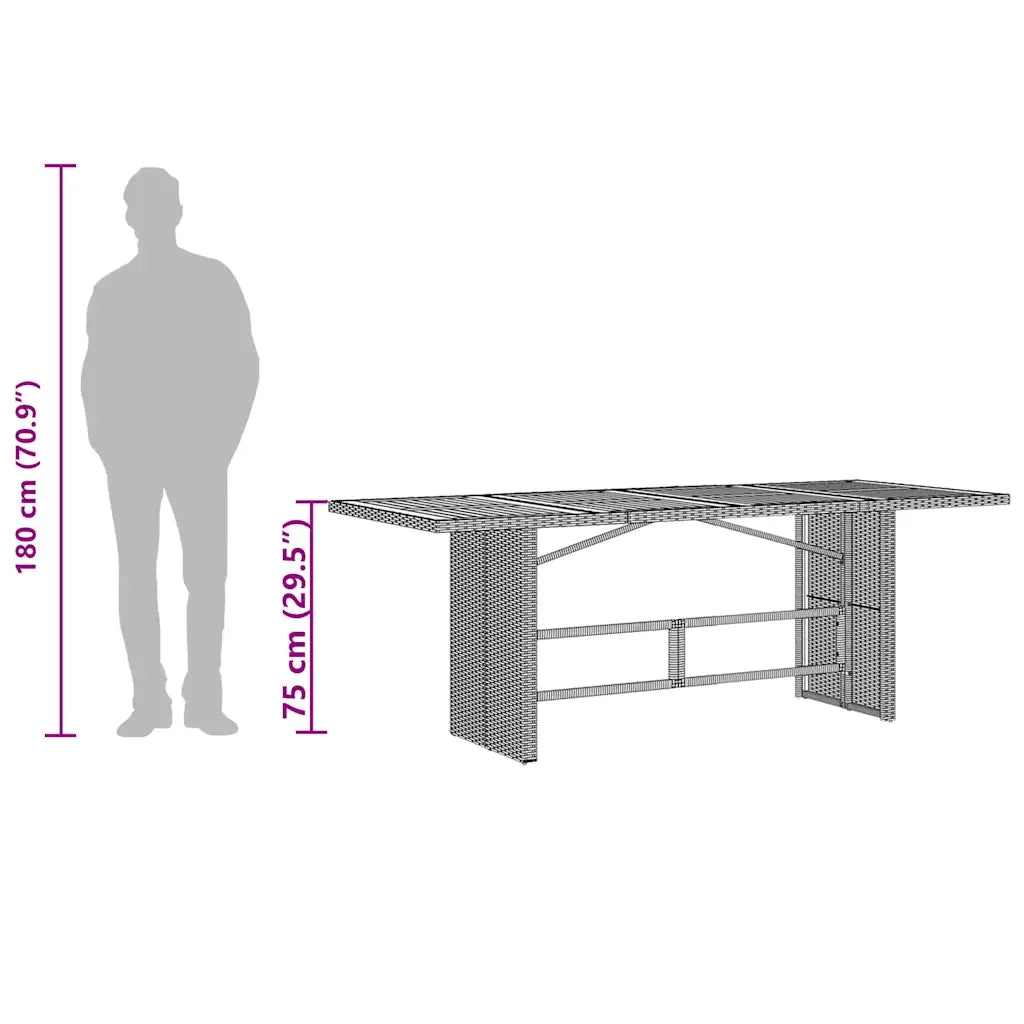 Tavolo da Giardino | Tavolino da esterno Piano in Vetro Grigio 190x80x75cm Polyrattan
