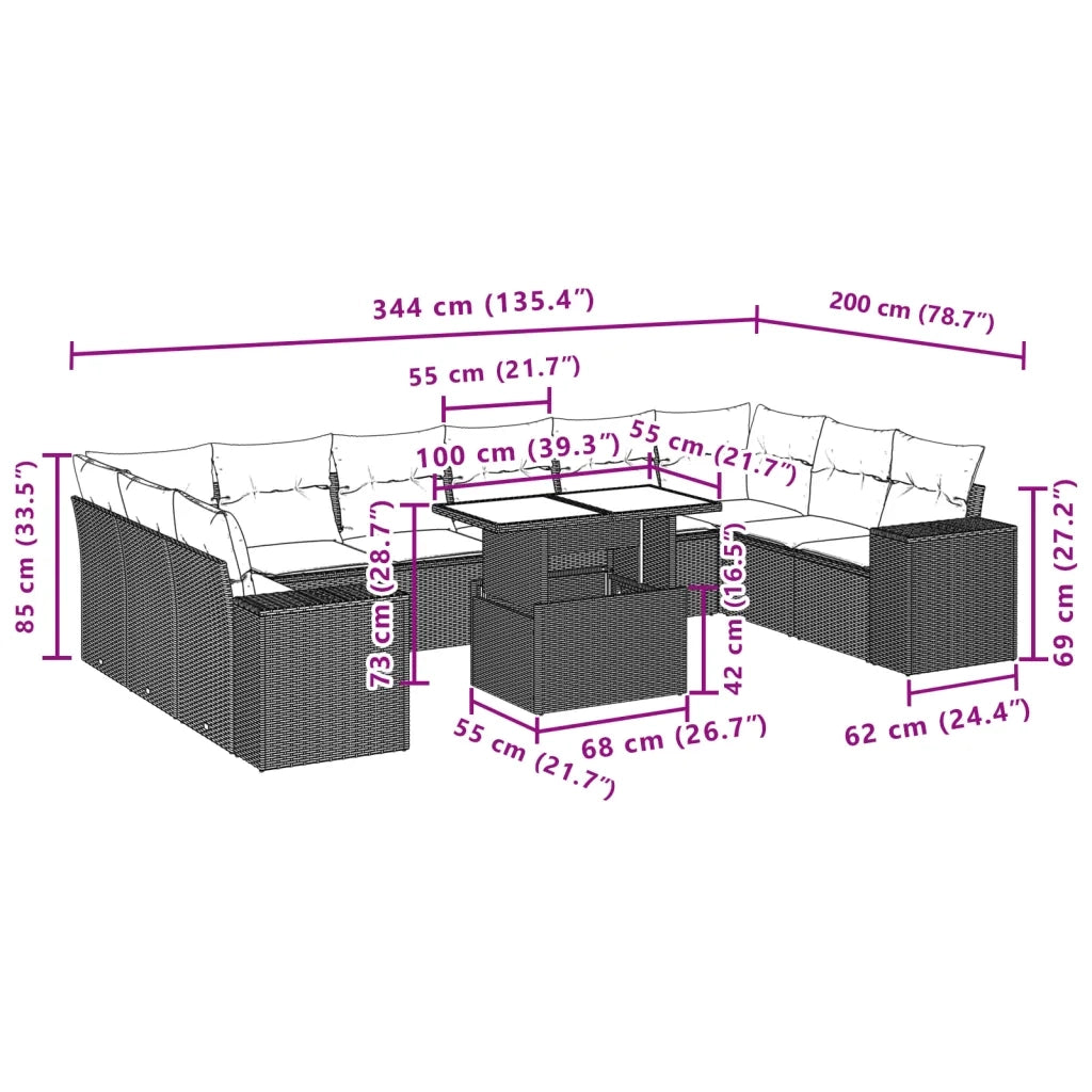 Set Divani da Giardino 11 pz con Cuscini in Polyrattan Grigio