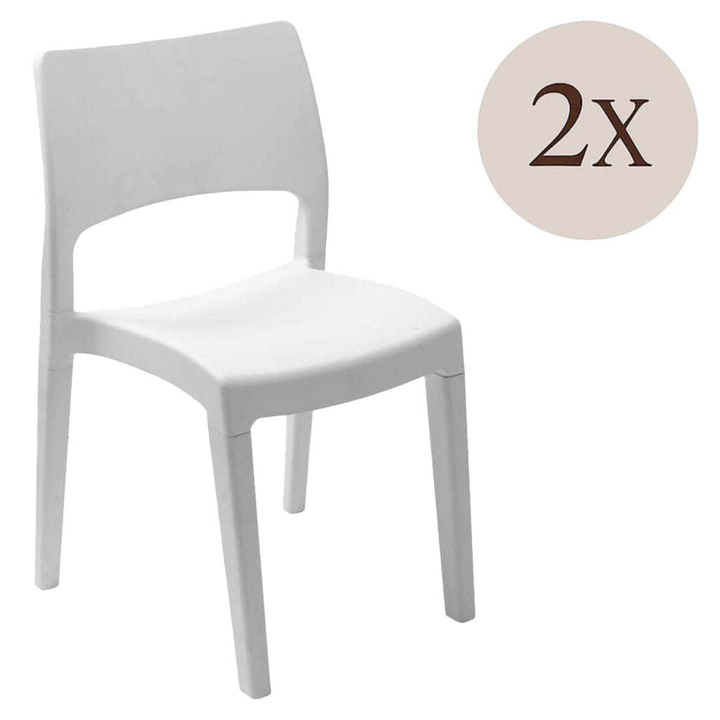 Set di 2 sedie da esterno Zircone, Seduta da giardino, Per indoor o outdoor, Impilabile, Made in Italy, 50x51 h82 cm, Bianco