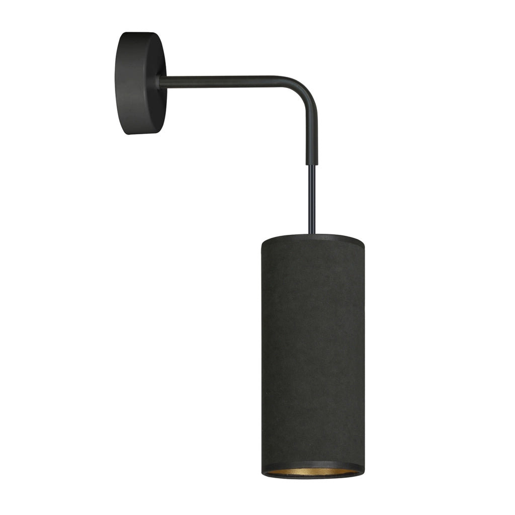 Applique 1 Luce Bente In Acciaio Nero E Paralume Nero E Oro