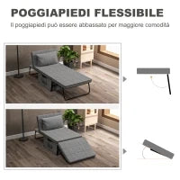 Pouf Letto Pieghevole Multiuso 4 in 1 con Schienale Reclinabile a 5 Livelli, Grigio