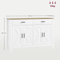Credenza Stile Rustico con 2 Cassetti e 2 Armadietti 120x39,3x82,5 cm Bianco