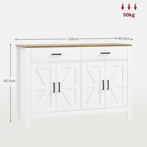 Credenza Stile Rustico con 2 Cassetti e 2 Armadietti 120x39,3x82,5 cm Bianco
