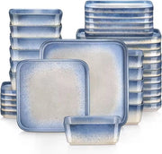 Set di servizio quadrato a nubi - 12 piatti grandi - 12 piatti piccoli - 12 ciotole - 36 delig - Bianco - Blu