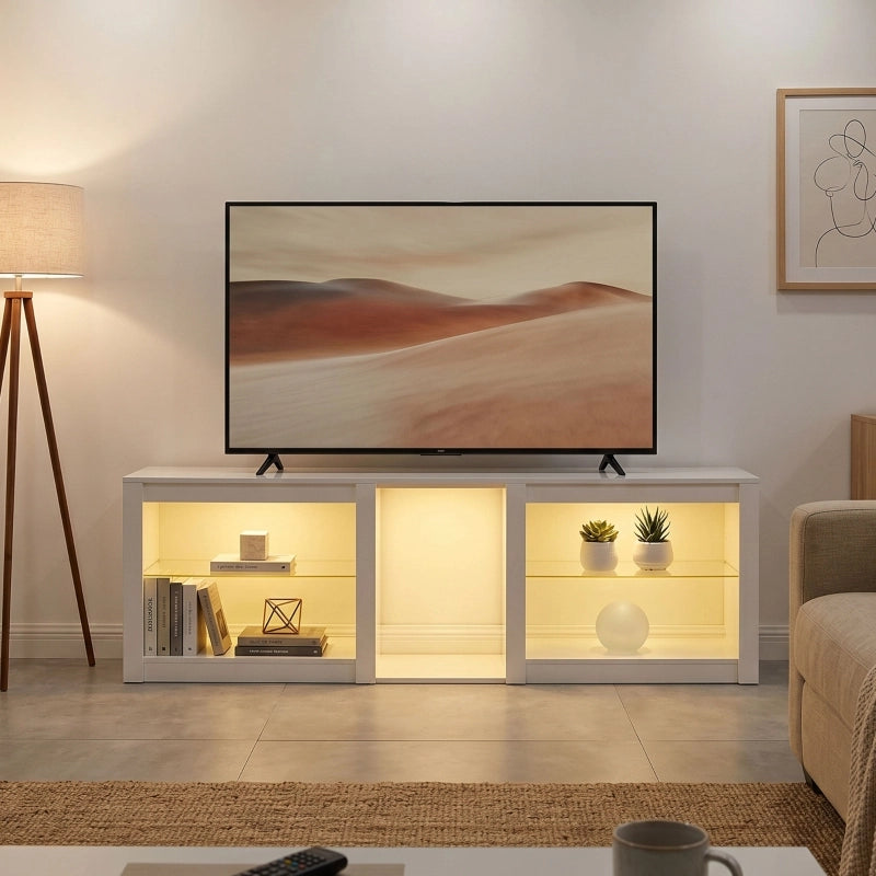 MOBILE TV RGB LED 160 cm Bianco in pannello di legno