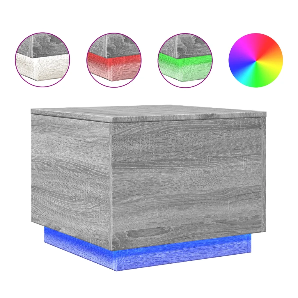 Tavolino da Salotto con Luci LED-Tavolino da soggiorno Grigio Sonoma 50x50x40 cm 622327