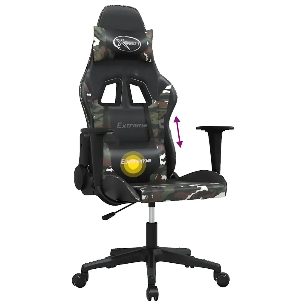 Sedia da Gaming | Sedia da e-sports Massaggiante Nero e Mimetico in Similpelle