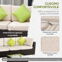 Mobili da Giardino in Rattan e Alluminio Set 8 Pezzi, Salotto da Giardino Componibile con Divani e Tavolino da Esterno