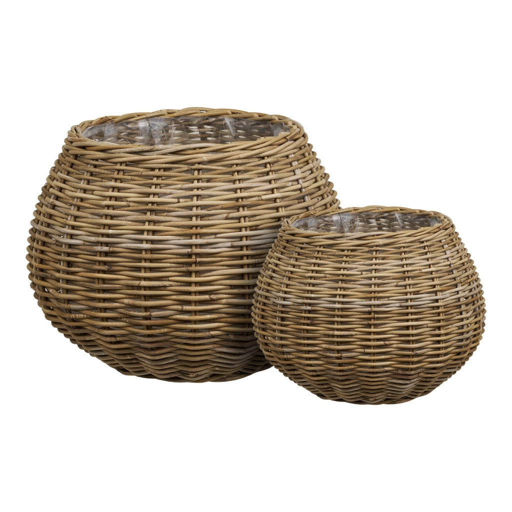 Set di 2 Cesti Portaoggetti Melaka, Marrone, Rattan, 33x33x27 cm