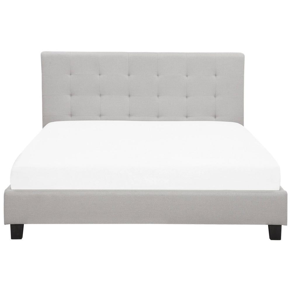 Letto imbottito tessuto grigio chiaro rete a doghe testiera trapuntata 180 x 200 cm