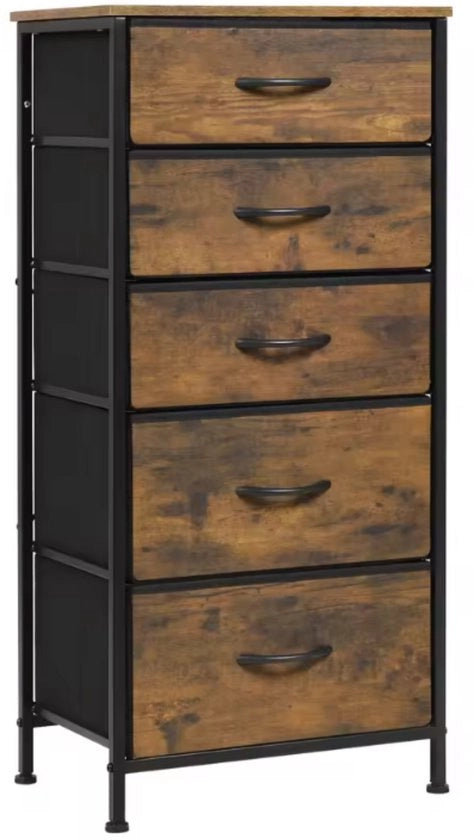 Comoda con 5 ante - Comò con Aspetto in Legno Vintage e Struttura in Metallo - Per Camera da Letto, Salotto o Hall - Leggero e Solido - Comò con Coperchio - 45,5x95,5x30 cm - Moka