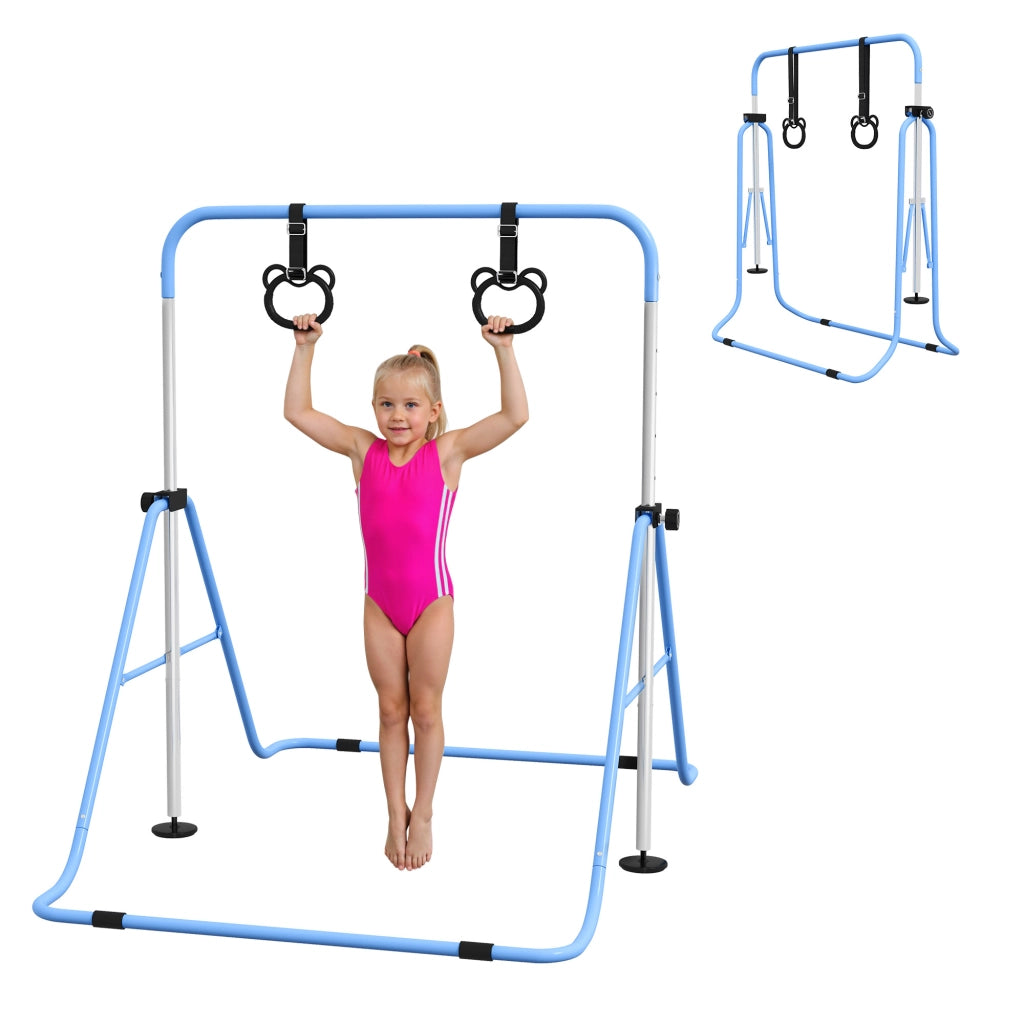 Sbarra da ginnastica per bambini ¨C Xylo ¨C pieghevole regolabile con anelli blu