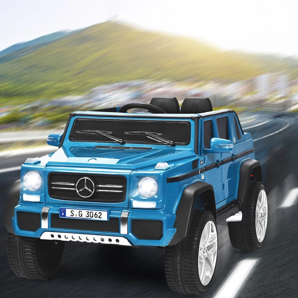 Mercedes Benz Maybach G650-S 12 V per bambini con luci LED, Jeep a batteria con 2 portiere apribili Blu-Macchinine giocattoli