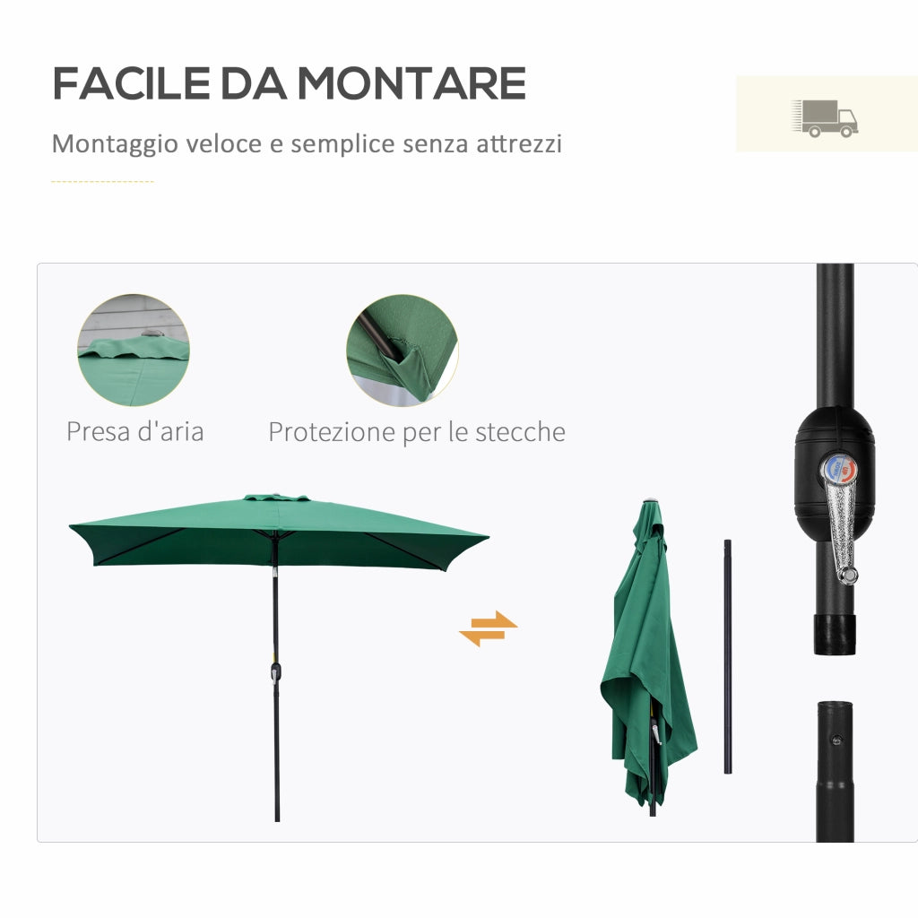 Ombrellone da giardino rettangolare pieghevole ¨C zephmum ¨C Verde e Nero 2x3 m