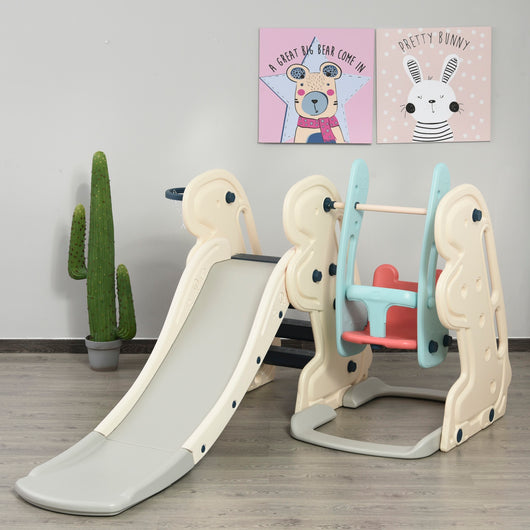 Easycomfort Scivolo 3 in 1 per Bambini con Altalena Regolabile, Canestro e Palle per Cameretta e Giardino, 160x220x120cm, Bianco, Azzurro e Grigio