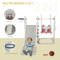 Easycomfort Scivolo 3 in 1 per Bambini con Altalena Regolabile, Canestro e Palle per Cameretta e Giardino, 160x220x120cm, Bianco, Azzurro e Grigio