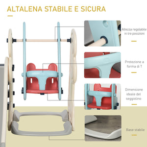 Easycomfort Scivolo 3 in 1 per Bambini con Altalena Regolabile, Canestro e Palle per Cameretta e Giardino, 160x220x120cm, Bianco, Azzurro e Grigio